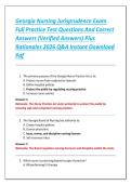 Georgia Nursing Jurisprudence Exam  Full Practice Test Questions And Correct  Answers &lpar;Verified Answers&rpar; Plus  Rationales 2026 Q&A Instant Download  Pdf 
