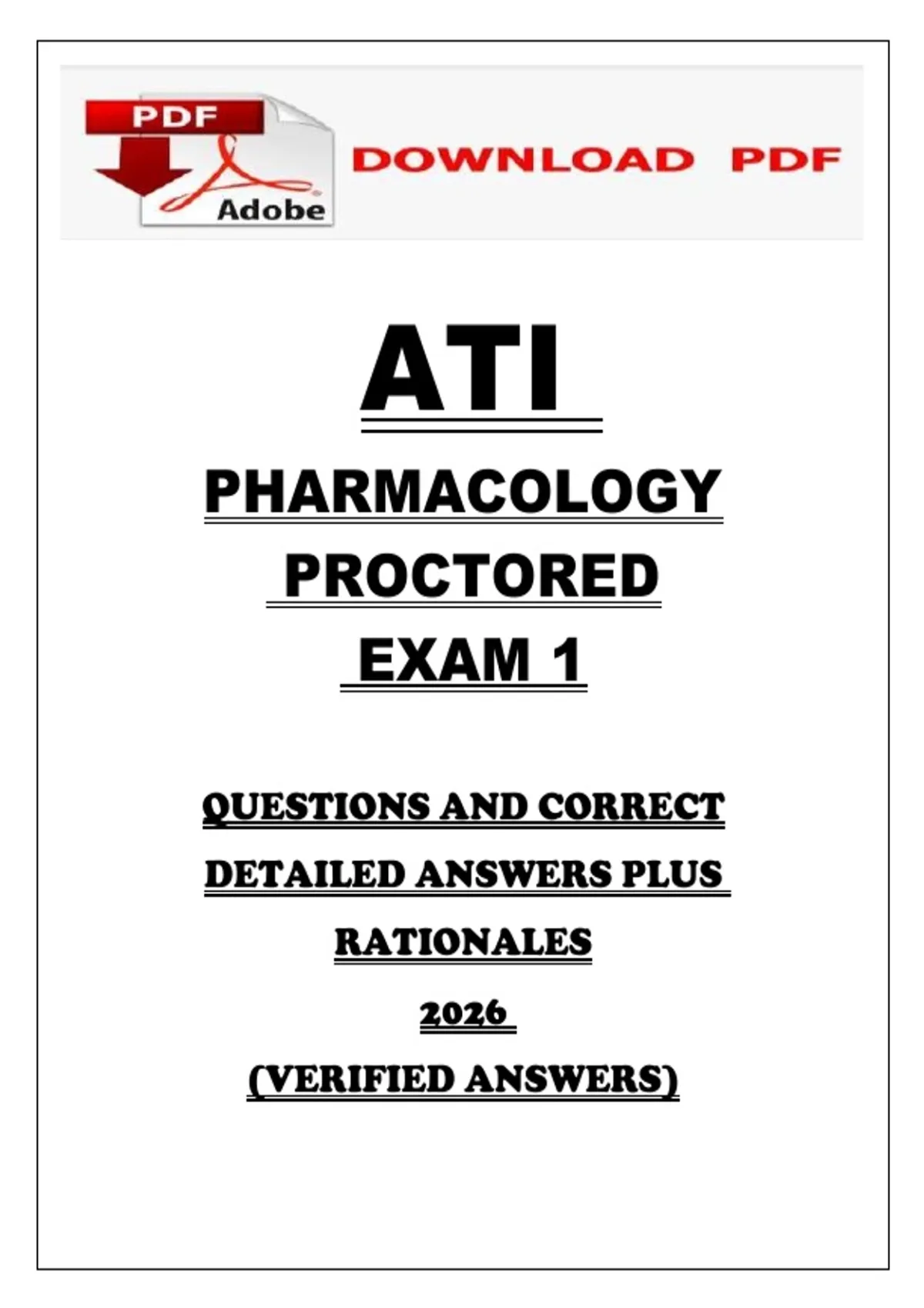 ATI PHARMACOLOGY PROCTORED EXAM 1 QUESTIONS AND CORRECT DETAILED ...