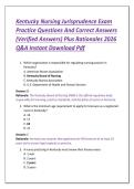 Kentucky Nursing Jurisprudence Exam  Practice Questions And Correct Answers  &lpar;Verified Answers&rpar; Plus Rationales 2026  Q&A Instant Download Pdf 