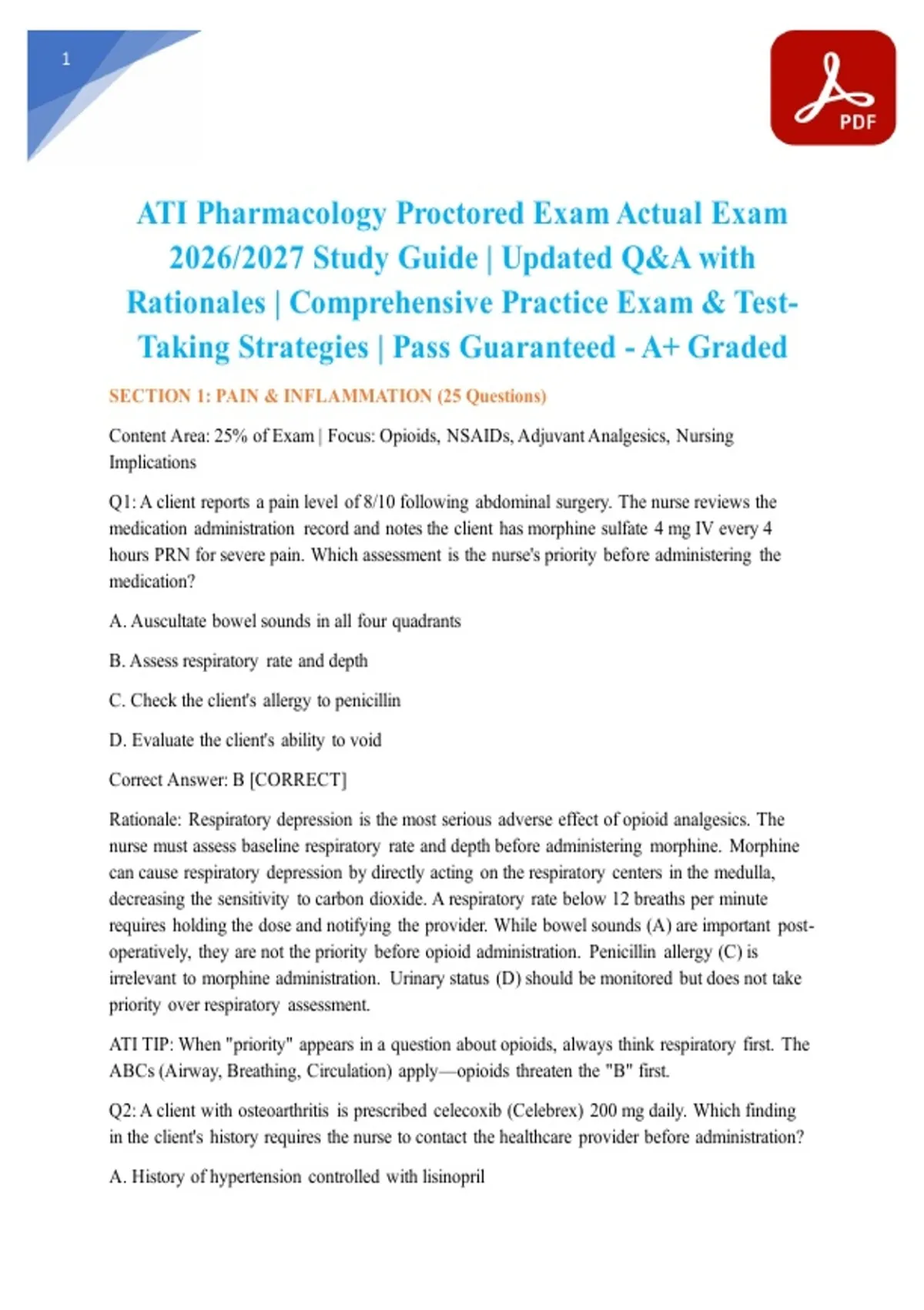 ATI Pharmacology Proctored Exam Actual Exam 2026/2027 Study Guide ...