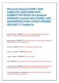 Structural Analysis EXAM 1 2026  COMPLETE QUESTIONS WITH  CORRECT DETAILED And Analyzed   ANSWERS &vert;&lpar;Verified SOLUTIONS&rpar;&vert; 100&percnt;  GUARANTEED PASS LATEST VERSION  2026-2027&excl;&excl;&excl;&excl;&excl; Graded A&plus;