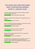 CDCA EXAM LOCAL ANESTHESIA BOARD EXAM &vert; QUESTIONS AND ANSWERS RATED A&plus; &vert; 2026&sol;2027 GUIDE