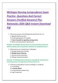 Michigan Nursing Jurisprudence Exam  Practice  Questions And Correct  Answers &lpar;Verified Answers&rpar; Plus  Rationales 2026 Q&A Instant Download  Pdf 