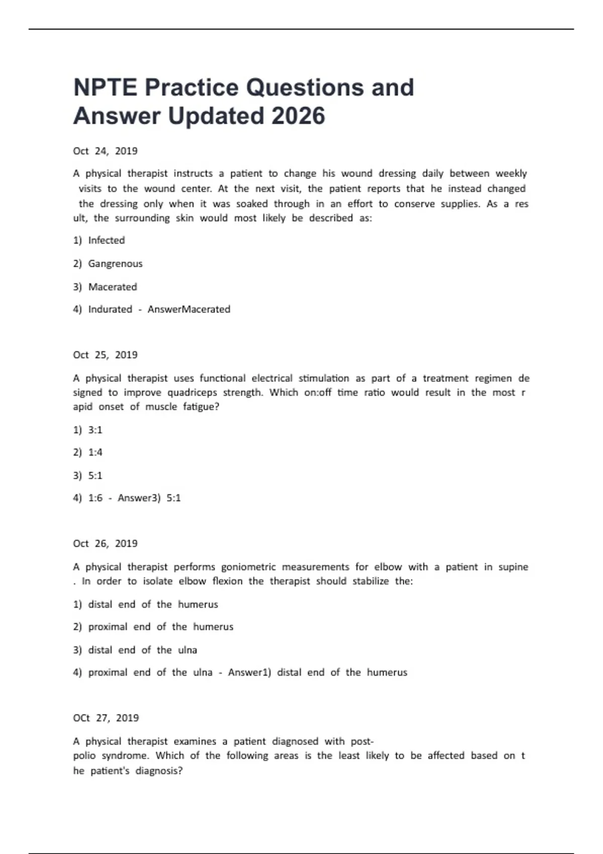 Final Frontier: NPTE Practice Exam 2 Questions and Answers 2026 - Npte ...