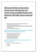Minnesota Dentistry Jurisprudence  Practice Exam 100 Questions And  Correct Answers &lpar;Verified Answers&rpar; Plus  Rationales 2026 Q&A Instant Download  Pdf