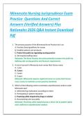 Minnesota Nursing Jurisprudence Exam  Practice  Questions And Correct  Answers &lpar;Verified Answers&rpar; Plus  Rationales 2026 Q&A Instant Download  Pdf 