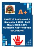 PYC3715 Assignment 1 Semester 1 2026 - DUE March 2026&semi; 100&percnt; CORRECT AND TRUSTED SOLUTIONS