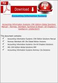 Accounting Information Systems 15th Edition Global Solutions Manual &ndash; Romney&comma; Steinbart&comma; Summers & Wood &vert; All Chapters &vert; Verified A&plus; &lpar;2026&sol;2027&rpar;