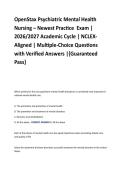 OpenStax Psychiatric Mental Health  Nursing &ndash; Newest Practice  Exam &vert;  2026&sol;2027 Academic Cycle &vert; NCLEX Aligned &vert; Multiple-Choice Questions  with Verified Answers &vert;&lbrace;Guaranteed  Pass&rcub;