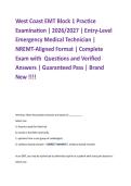 West Coast EMT Block 1 Practice   Examination &vert; 2026&sol;2027 &vert; Entry-Level  Emergency Medical Technician &vert;  NREMT-Aligned Format &vert; Complete  Exam with  Questions and Verified  Answers &vert; Guaranteed Pass &vert; Brand  New &excl;&excl;&excl;&excl; 