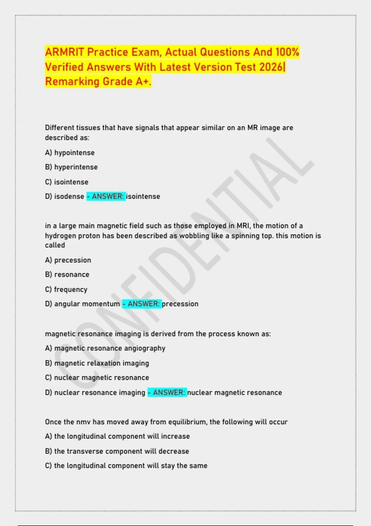 ARMRIT Practice Exam, Actual Questions And 100% Verified Answers With ...