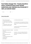 Food Safety Manager Test - Practice Questions EXAM &comma;COMPLETE EXAM MOST TESTED QUESTIONS AND VERIFIED SOLUTIONS&sol;GET IT 100&percnt; ACCURATE&excl;&excl; 2026&excl;&excl;