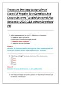 Tennessee Dentistry Jurisprudence  Exam Full Practice Test Questions And  Correct Answers &lpar;Verified Answers&rpar; Plus  Rationales 2026 Q&A Instant Download  Pdf 
