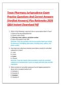 Texas Pharmacy Jurisprudence Exam  Practice Questions And Correct Answers  &lpar;Verified Answers&rpar; Plus Rationales 2026  Q&A Instant Download Pdf 