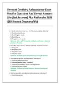 Vermont Dentistry Jurisprudence Exam  Practice Questions And Correct Answers  &lpar;Verified Answers&rpar; Plus Rationales 2026  Q&A Instant Download Pdf 