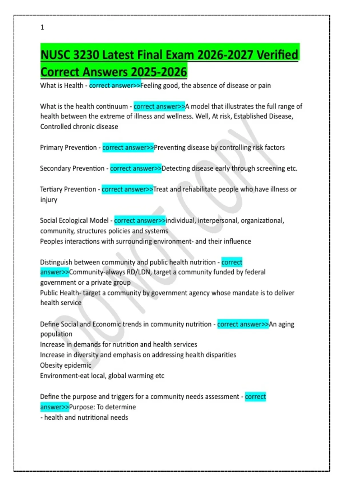 NUSC 3230 Latest Final Exam Verified Correct Answers - Nutrition ...