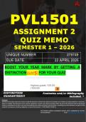 PVL1501 ASSIGNMENT 2 QUIZ MEMO - SEMESTER 1 - 2026 UNISA &ndash; DUE DATE&colon; - 22 APRIL 2026 &lpar;DISTINCTION GUARANTEED&excl;&rpar;