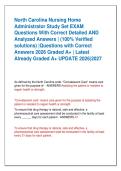 North Carolina Nursing Home  Administrator Study Set EXAM   Questions With Correct Detailed AND  Analyzed Answers &vert; &lpar;100&percnt; Verified  solutions&rpar; &vert;Questions with Correct  Answers 2026 Graded A&plus; &vert; Latest  Already Graded A&plus; UPDATE 2026&vert;2027 
