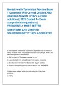 Mental Health Technician Practice Exam  1 Questions With Correct Detailed AND  Analyzed Answers &vert; &lpar;100&percnt; Verified  solutions&rpar; &vert; 2026 Graded A&plus; Exam  comprehensive questions &vert;  FREQUENTLY MOST TESTED  QUESTIONS AND VERIFIED  SOLUTIONS&sol;GET IT 100&percnt; ACCURATE&excl;&excl;