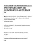 MATH 120 INTRODUCTION TO STATISTICS LIME SPRING ACTUAL EXAM SCRIPT 2026 COMPLETE QUESTIONS ANSWERS GRADED A&plus;