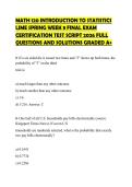 MATH 120 INTRODUCTION TO STATISTICS LIME SPRING WEEK 8 FINAL EXAM CERTIFICATION TEST SCRIPT 2026 FULL QUESTIONS AND SOLUTIONS GRADED A&plus;