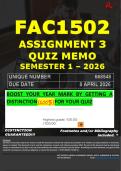 FAC1502 ASSIGNMENT 3 QUIZ MEMO - SEMESTER 1 - 2026 UNISA &ndash; DUE DATE&colon; - 8 APRIL 2026 &lpar;DISTINCTION GUARANTEED&excl;&rpar;