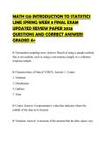 MATH 120 INTRODUCTION TO STATISTICS LIME SPRING WEEK 8 FINAL EXAM UPDATED REVIEW PAPER 2026 QUESTIONS AND CORRECT ANSWERS GRADED A&plus;