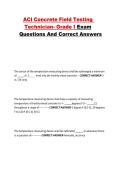 ACI Concrete Field Testing Technician- Grade I Exam Questions And Correct Answers