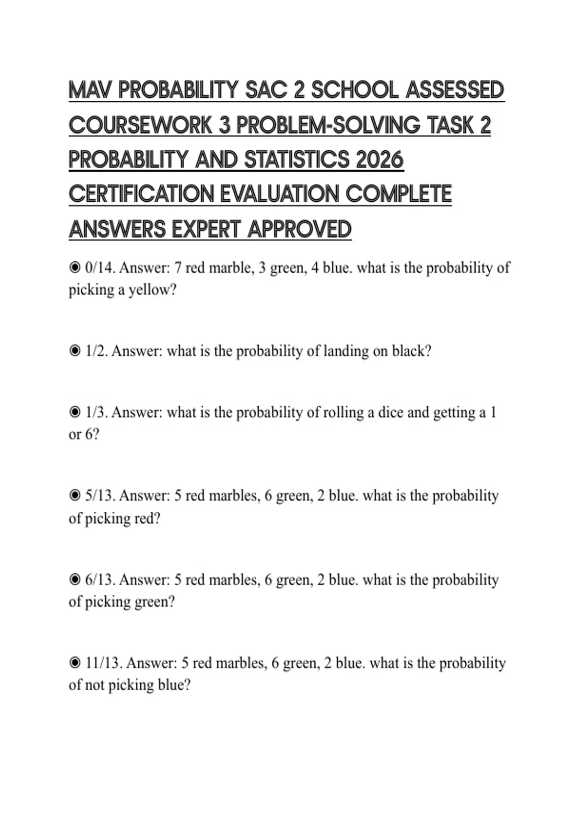 Probability Schedule Course Problem MAV PROBABILITY SAC 2 SCHOOL ASSESSED COURSEWORK 3 PROBLEM-SOLVING TASK ...
