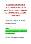 SMALL WATER SYSTEM OPERATOR  CERTIFICATION EXAM QUESTIONS AND  CORRECT ANSWERS &lpar;VERIFIED ANSWERS&rpar;  PLUS RATIONALES 2026 Q&A &vert; INSTANT  DOWNLOAD PDF