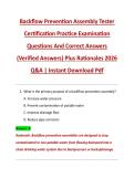 Backflow Prevention Assembly Tester  Certification Practice Examination  Questions And Correct Answers  &lpar;Verified Answers&rpar; Plus Rationales 2026  Q&A &vert; Instant Download Pdf 