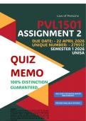 PVL1501 ASSIGNMENT 2 QUIZ MEMO - SEMESTER 1 - 2026 UNISA &ndash; DUE DATE&colon; - 22 APRIL 2026 &lpar;DISTINCTION GUARANTEED&excl;&rpar;