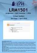 LRM1501 Assignment 1 &lpar;ANSWERS&rpar; Semester 1 2026 - DISTINCTION GUARANTEED