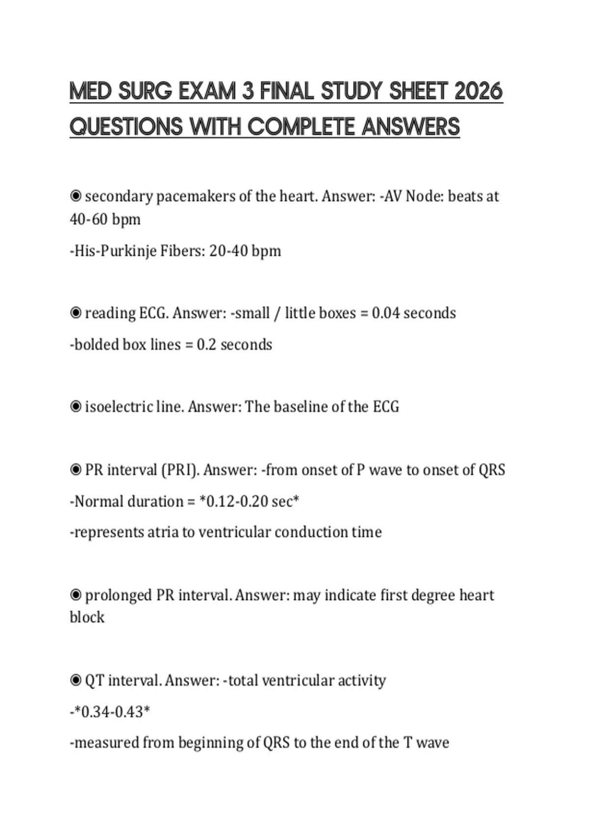 MED SURG EXAM 3 FINAL STUDY SHEET 2026 QUESTIONS WITH COMPLETE ANSWERS ...
