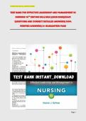 TEST BANK FOR EFFECTIVE LEADERSHIP AND MANAGEMENT IN NURSING 10TH EDITION SULLIVAN &vert;&vert;2025&sol;2026&vert;&vert;EXAM  QUESTIONS AND CORRECT DETAILED ANSWERS&lpar;100&percnt; VERIFIED ANSWERS&rpar; A&plus; GUARANTEED PASS