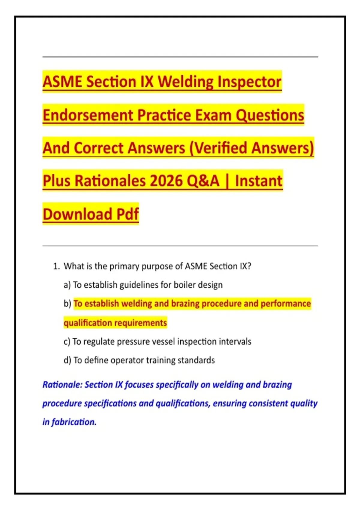 ASME Section IX Welding Inspector Endorsement Practice Exam Questions ...