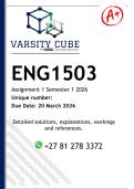 ENG1503 Assignment 1 &lpar;DETAILED ANSWERS Semester 1 2026 - DISTINCTION GUARANTEED