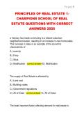 PRINCIPLES OF REAL ESTATE 1-  CHAMPIONS SCHOOL OF REAL  ESTATE QUESTIONS WITH CORRECT  ANSWERS 2026