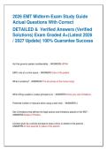 2026 EMT Midterm Exam Study Guide  Actual Questions With Correct  DETAILED &  Verified Answers &lpar;Verified  Solutions&rpar; Exam Graded A&plus;&lpar;Latest 2026  &sol; 2027 Update&rpar; 100&percnt; Guarantee Success