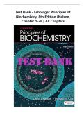 Test Bank - Lehninger Principles of Biochemistry&comma; 8th Edition &lpar;Nelson&comma; 2026&rpar; Chapter 1-28 &vert; All Chapters