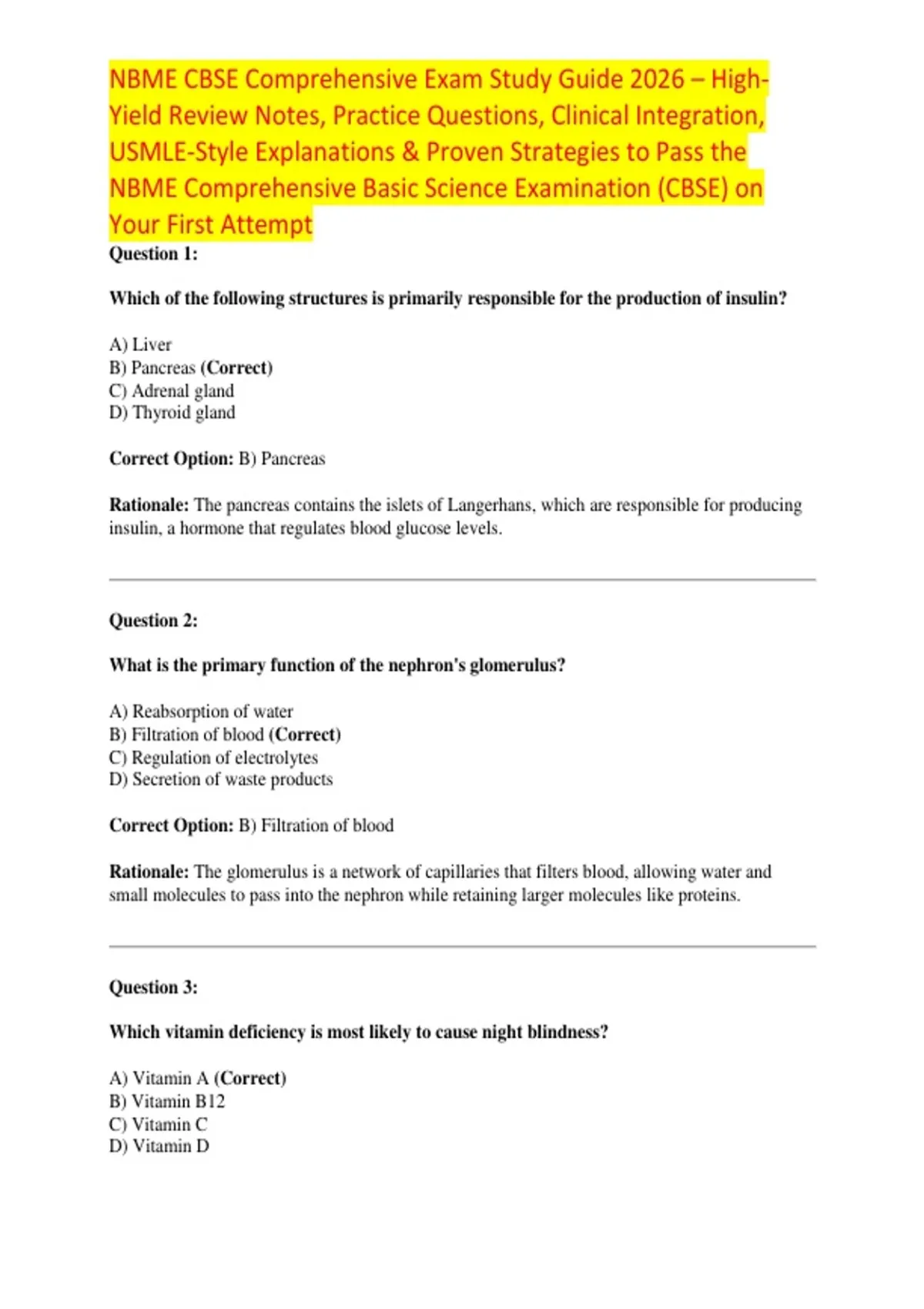 NBME CBSE Comprehensive Exam Study Guide 2026 – High-Yield Review Notes ...