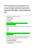 EMT Certification Exam Questions and  Correct Answers &lpar;Verified Answers&rpar; Plus  Rationales 2026 Q&A &vert; Instant Download  Pdf 