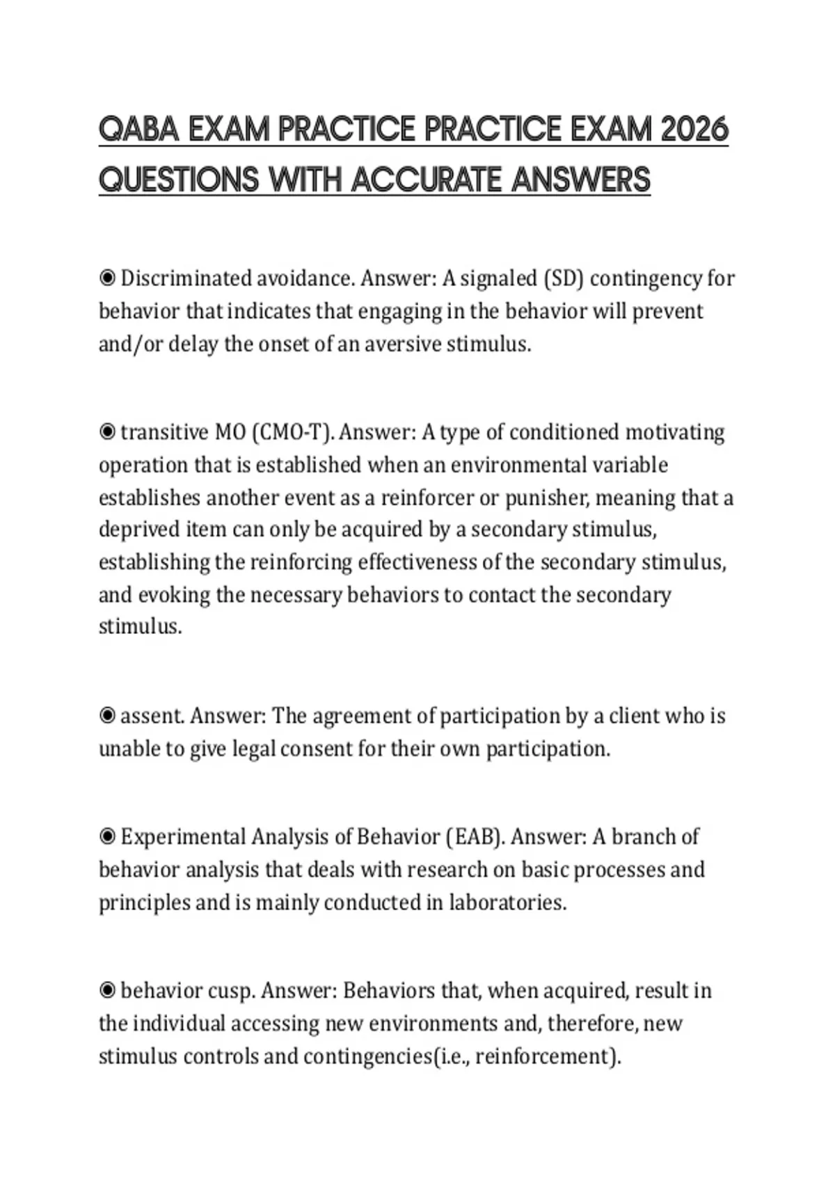 QABA EXAM PRACTICE PRACTICE EXAM 2026 QUESTIONS WITH ACCURATE ANSWERS ...