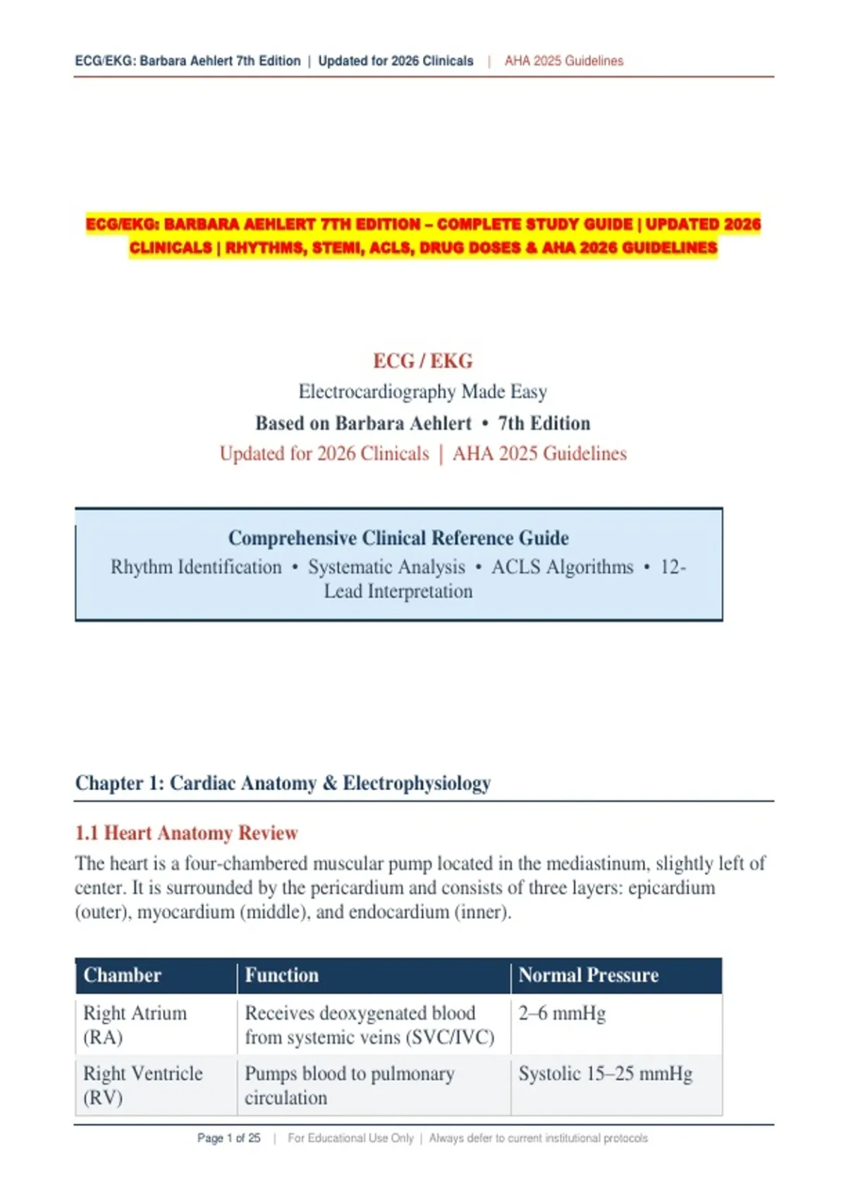 ECG/EKG: BARBARA AEHLERT 7TH EDITION – COMPLETE STUDY GUIDE | UPDATED ...