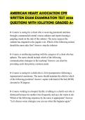 AMERICAN HEART ASSOCIATION CPR WRITTEN EXAM EXAMINATION TEST 2026 QUESTIONS WITH SOLUTIONS GRADED A&plus;