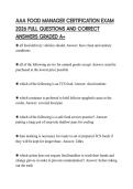 AAA FOOD MANAGER CERTIFICATION EXAM 2026 FULL QUESTIONS AND CORRECT ANSWERS GRADED A&plus;