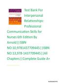 Test Bank For Interpersonal Relationships&colon; Professional Communication Skills for Nurses 6th Edition By Arnold&vert;&vert;ISBN NO&colon;10&comma;9781437709445&vert;&vert;ISBN NO&colon;13&comma;978-1437709445&vert;&vert;All Chapters&vert;&vert;Complete Guide A&plus;
