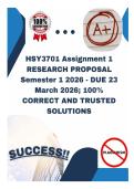 HSY3701 Assignment 1 RESEARCH PROPOSAL Semester 1 2026 - DUE 23 March 2026&semi; 100&percnt; CORRECT AND TRUSTED SOLUTIONS