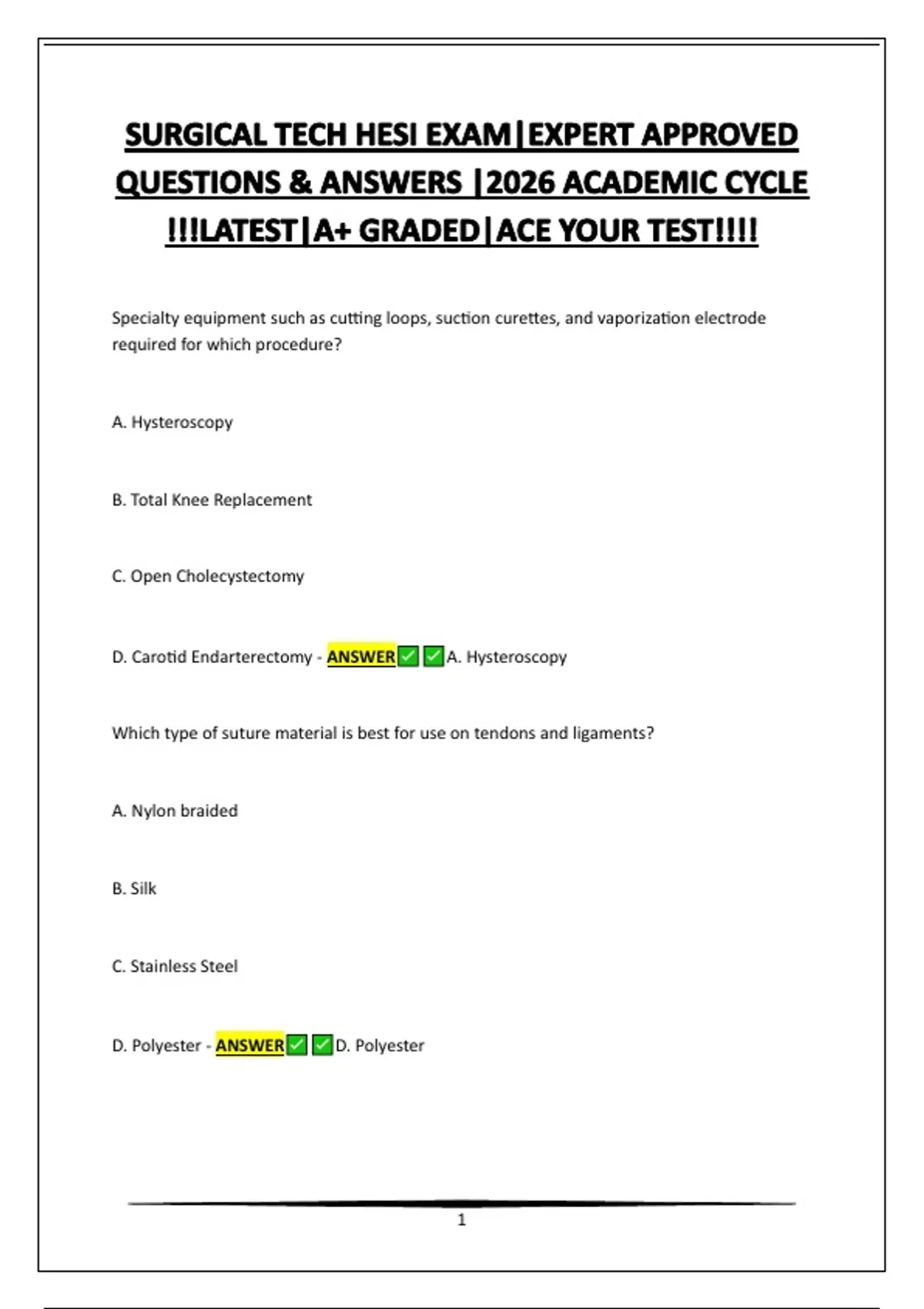 SURGICAL TECH HESI EXAM|EXPERT APPROVED QUESTIONS &amp; ANSWERS |2026 ACADEMIC CYCLE !!!LATEST|A+ ...