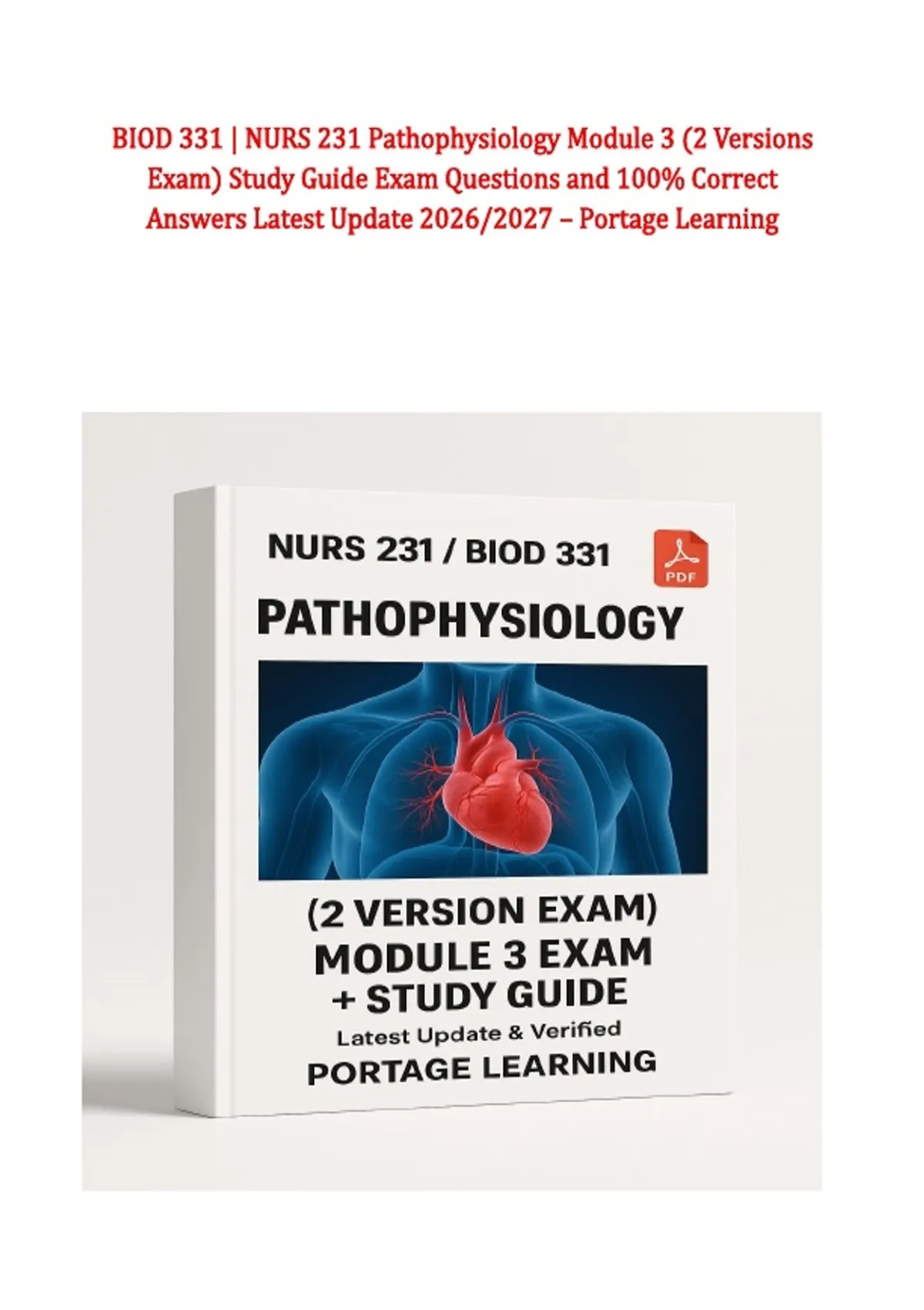 BIOD 331 / NURS 231 Pathophysiology Module 3 (2 Versions) – Study Guide ...